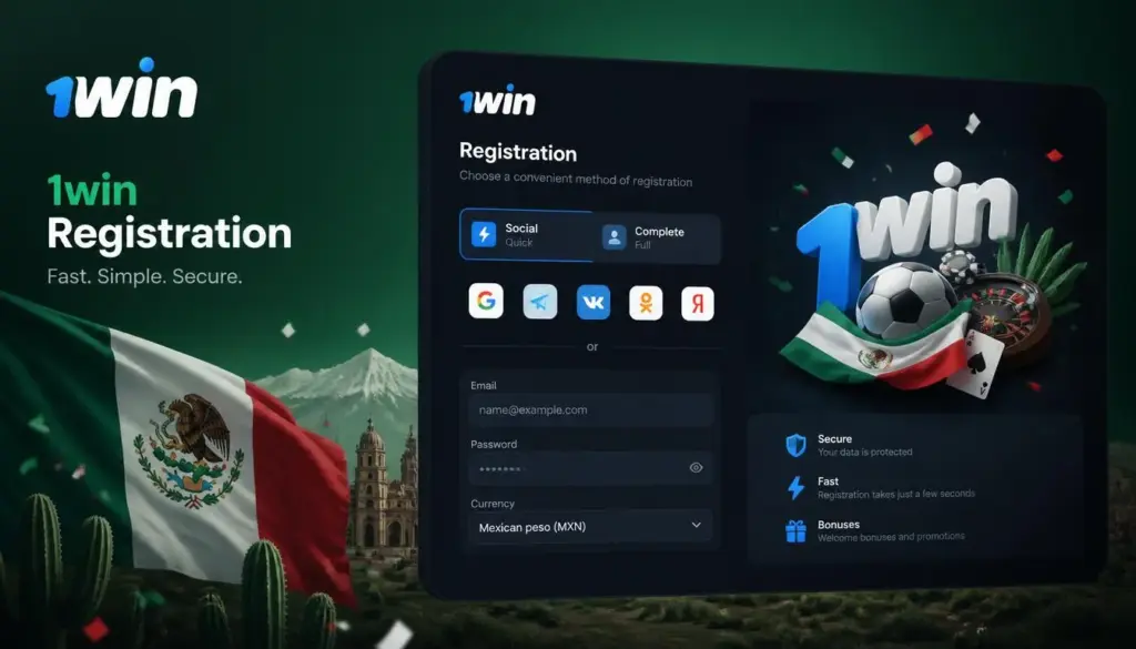 Ilustración de registro en 1win para México